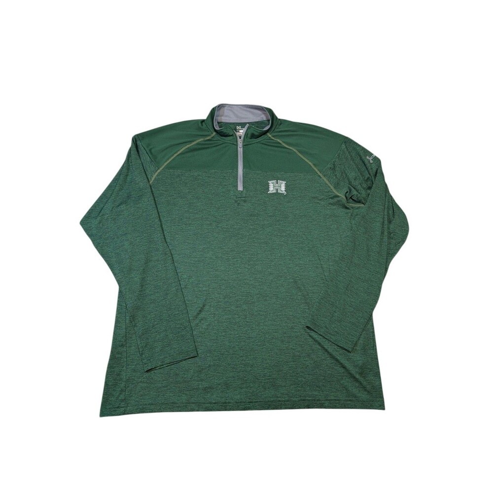 Under Armour University of Hawaii 1/4 Zip Pullover Mens XL Loose Fit Green Logo
